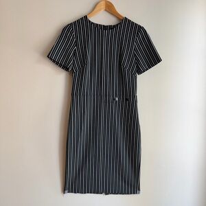 Banana Republic Black White Striped Bi Stretch Button Accent Sheath Dress Sz 4